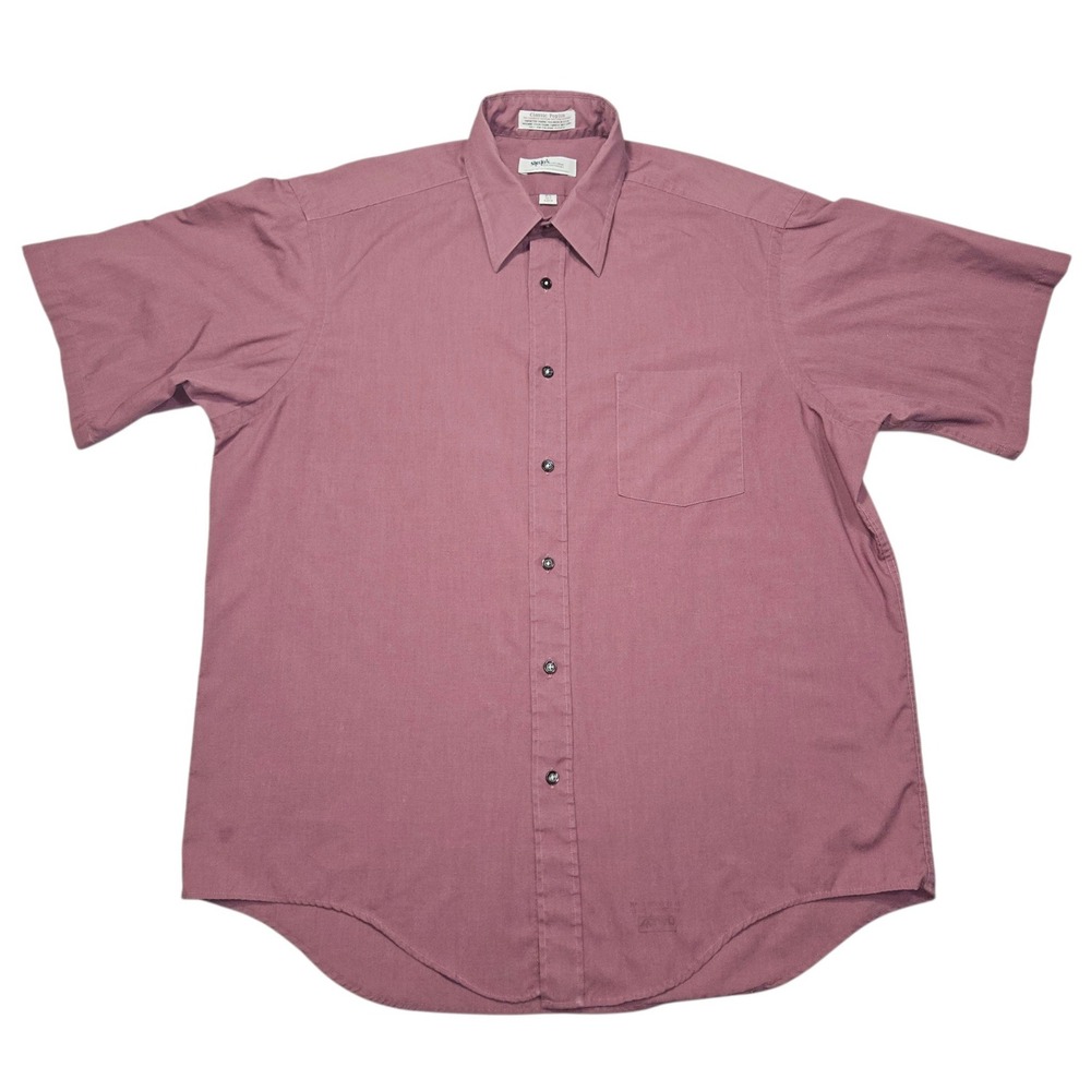 VTG Enro Classic Poplin S/S Button Down Shirt Mauve Pink Sz 16.5 L